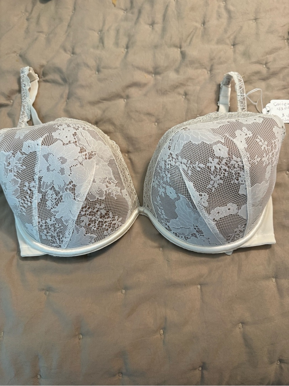 Lace Overlay Plunge Bra in beige - Women Intimates & Sleepwear